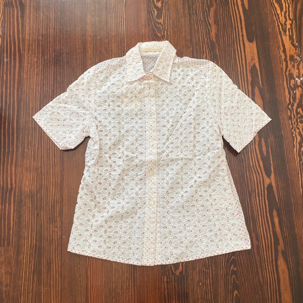 Martina Venti Dodici Pink Eyelet Short Sleeve Polka Dot Button Down